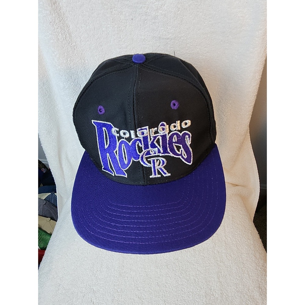 Vintage Colorado Rockies Hat Cap Fitted 7 1/8 Black Purple Baseball Mens 90s